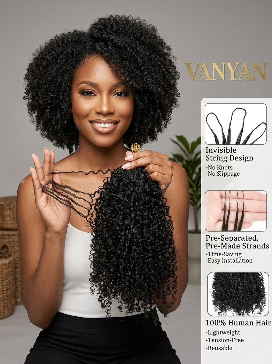 Pre-Separated Crochet Feather Hair Extensions Deep Curly Human Hair